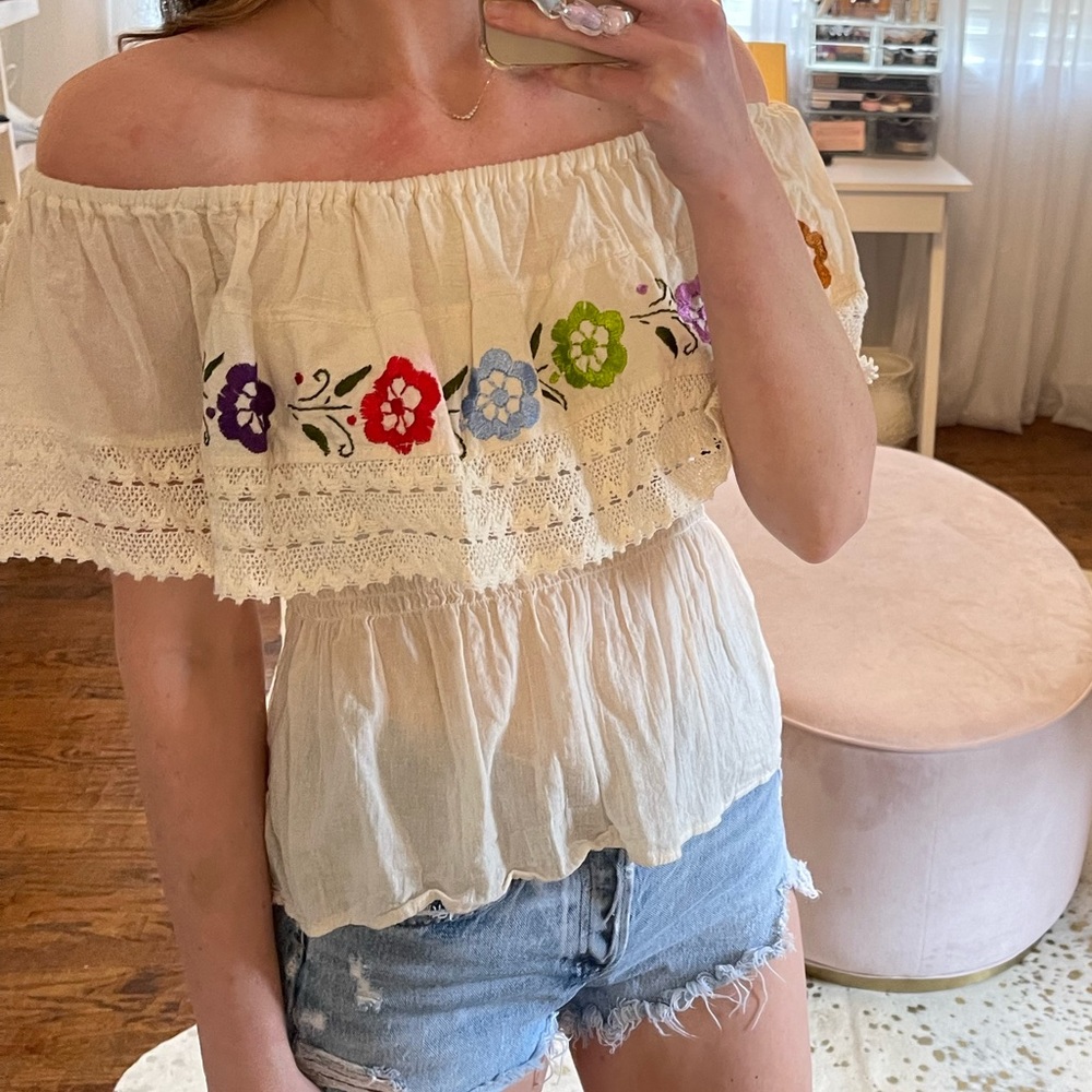 Off the shoulder traditional Mexican embroidered top